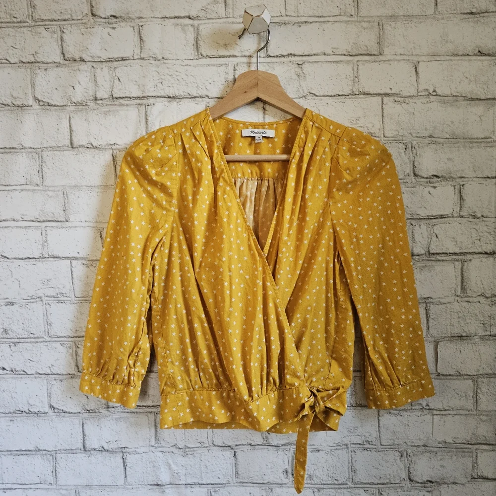 ☆ MADEWELL Yellow Star Print Wrap Top, XS ☆